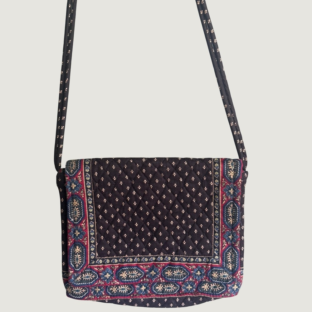 90's Vera Bradley Indiana USA Black Quilted Bag Black Fall 1990 Double Strap